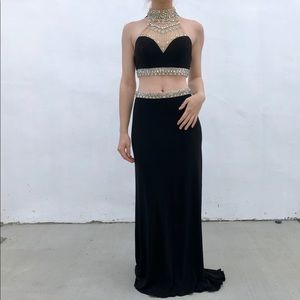 Two Piece Black Halter Dress